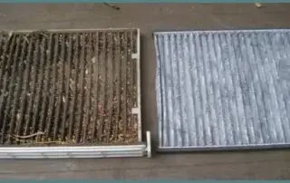 dirty, old cabin filter vs. new, clean cabin filter